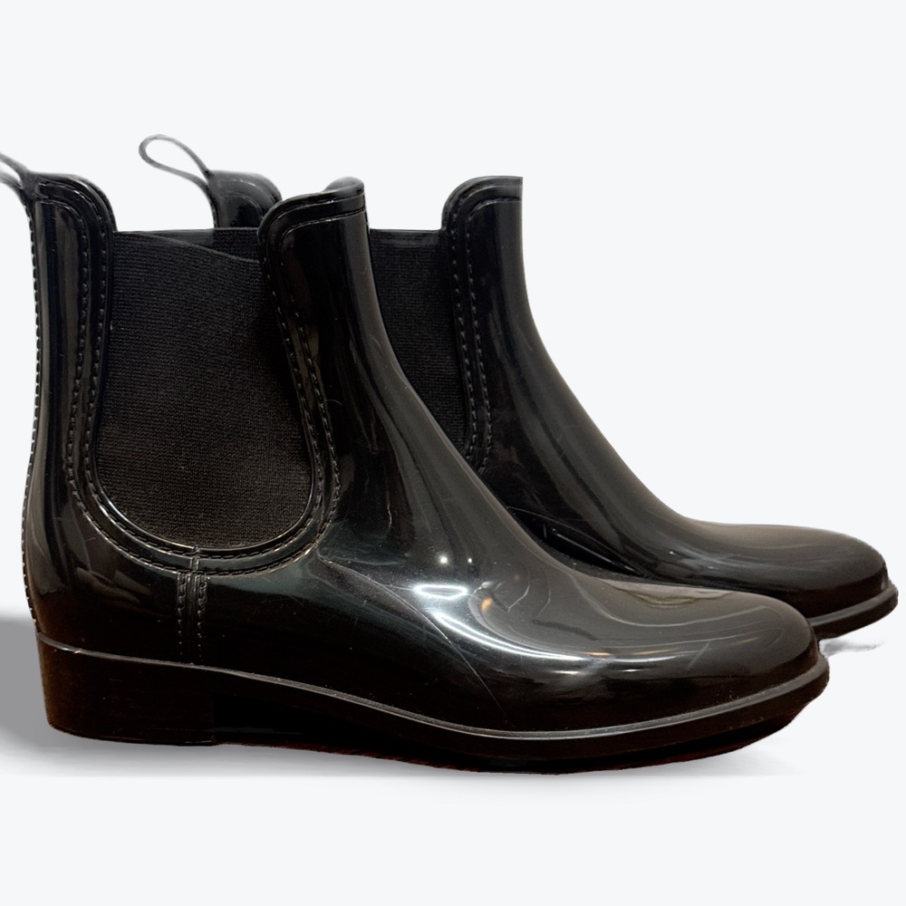 Jeffrey Campbell Black Rain Boots Stormy Chelsea Womens Size 6‎ Euro 38 Ankle
